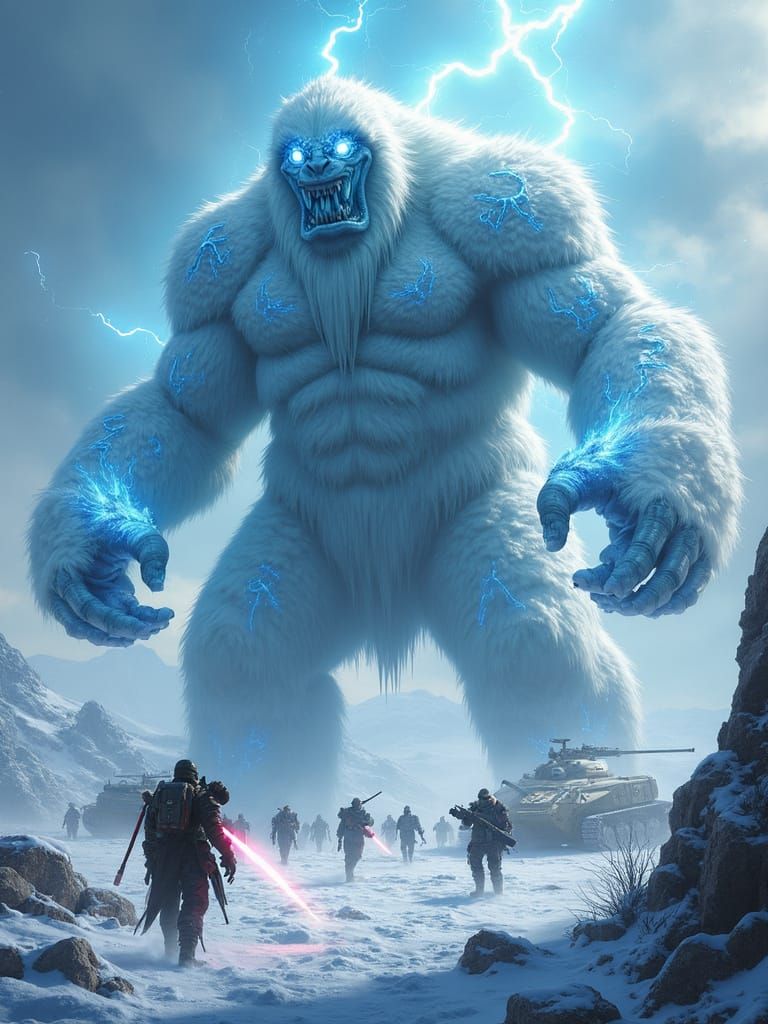 Cyberpunk Winter Kingdom Yeti Unleashes Eldritch Wrath
