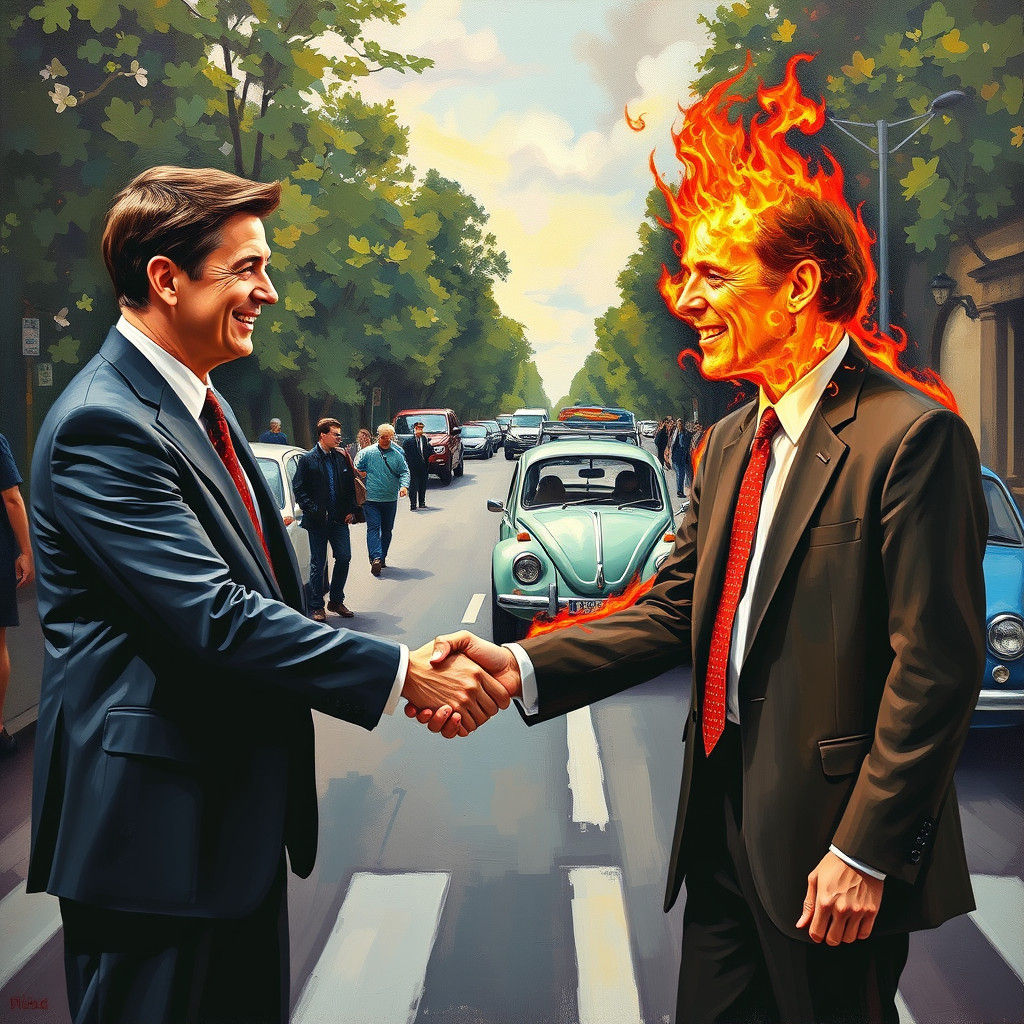 Burning Man Shake on Abbey Road: Impressionist Oil