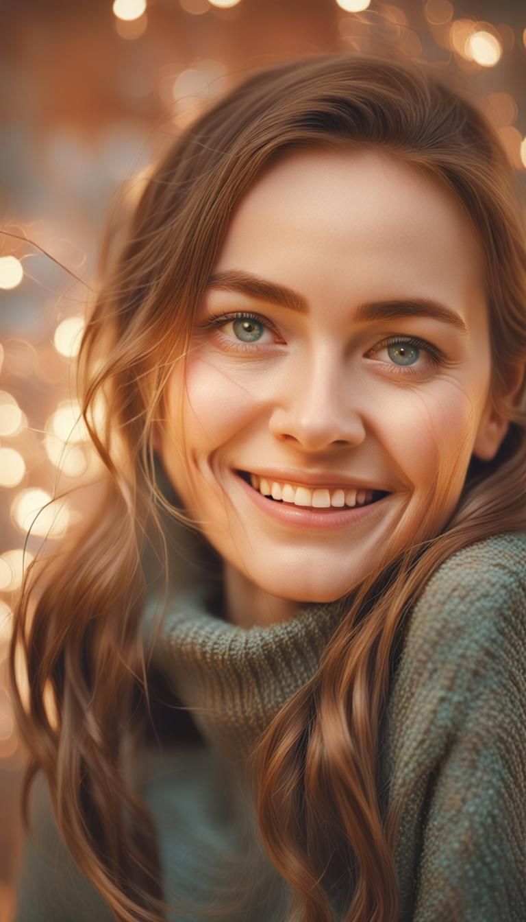Warm Pastel Portrait with String Lights