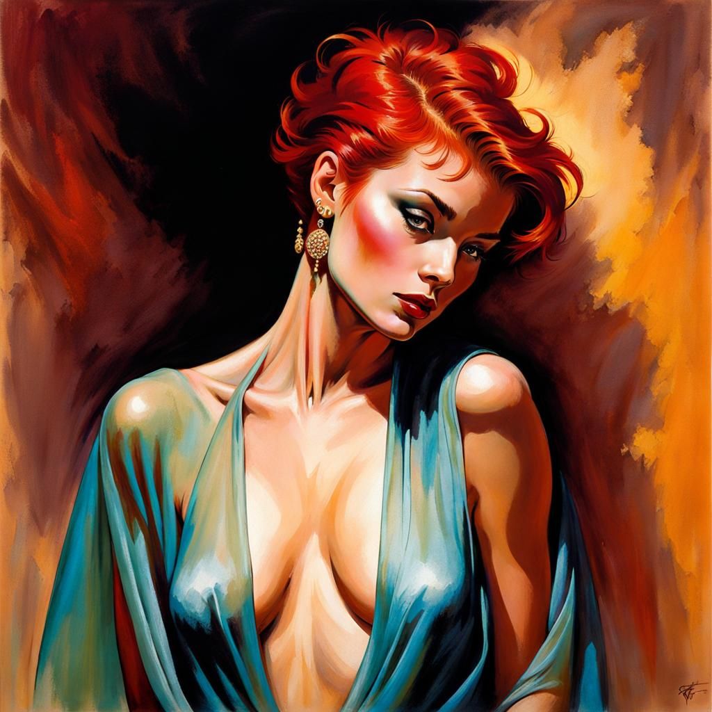 Redhead Woman Back View in Comic Book Style