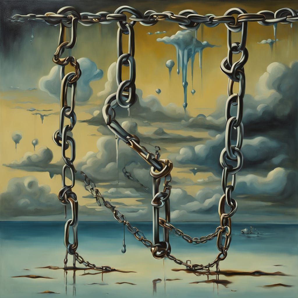 Surrealist Oil Painting of Broken Chains