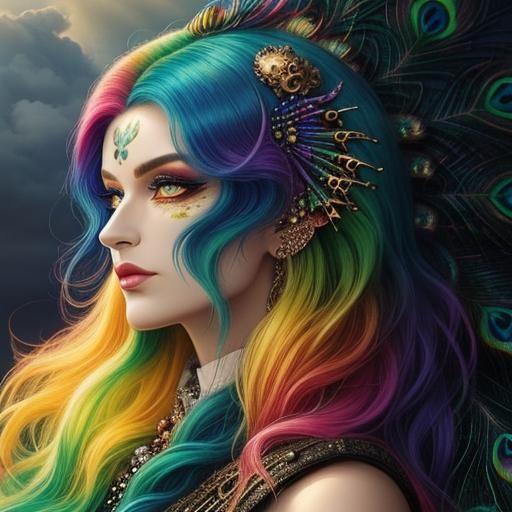 Woman with Dragon Scales and Peacock Hair