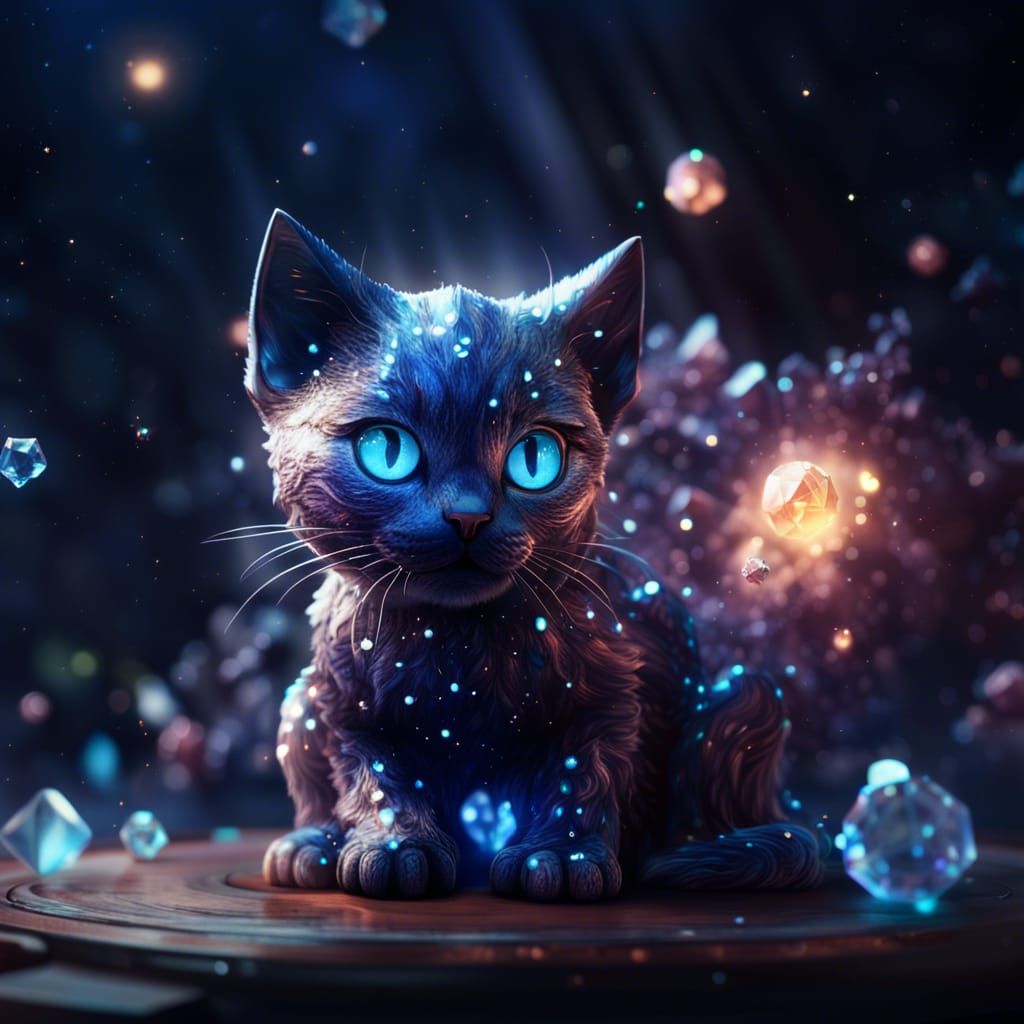 Crystal Cat with Constellation, Digital Matte Painting