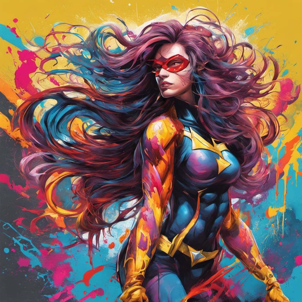 Colorful Curvy Superhero in Graffiti Street Art
