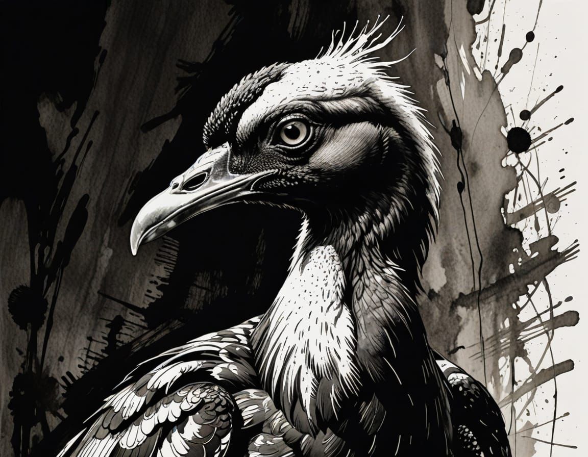 Intricate Ink Portrait of Bengal Florican in Indian Setting