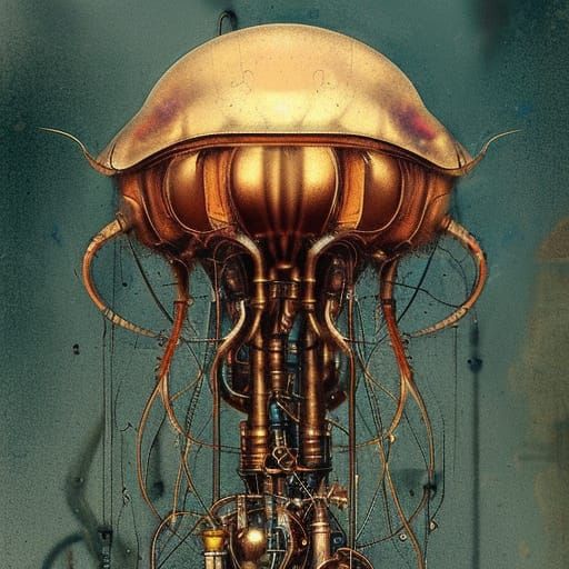 Steampunk Jellyfish Schematic Diagram in Photorealistic Styl...
