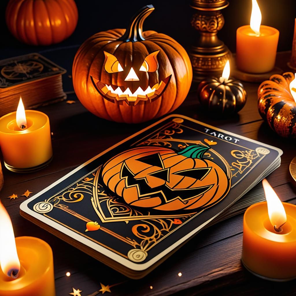 Pumpkin Tarot Card in Disney Style with Watercolor Effects