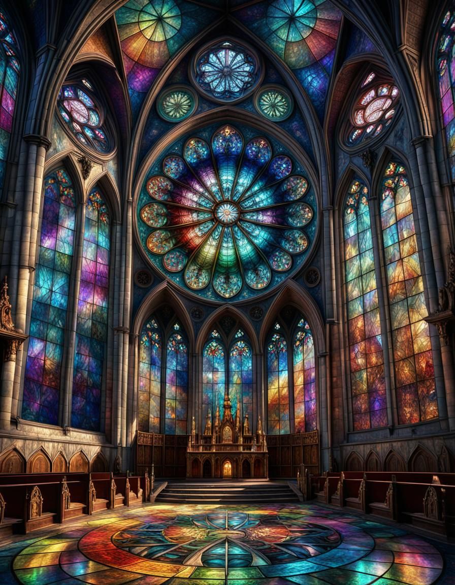 Gothic Stained Glass Window with Fractal Geometry