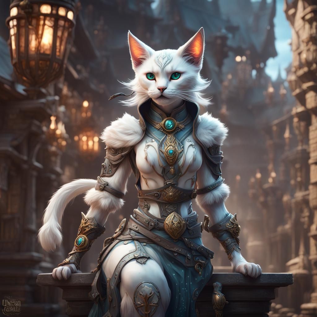 Fantasy Catfolk Kineticist in Detailed Matte Painting