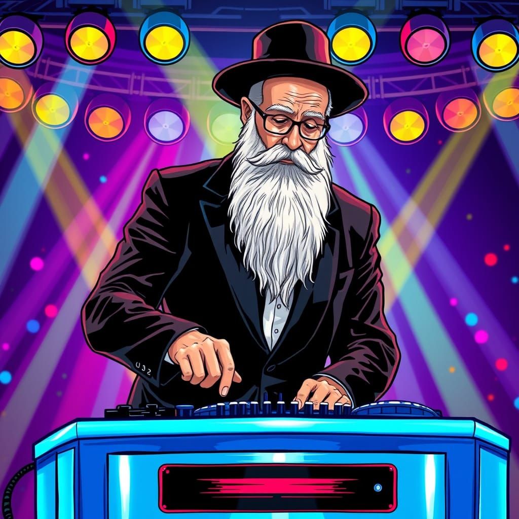 Ultra-Orthodox Man DJing in Comic Book Style