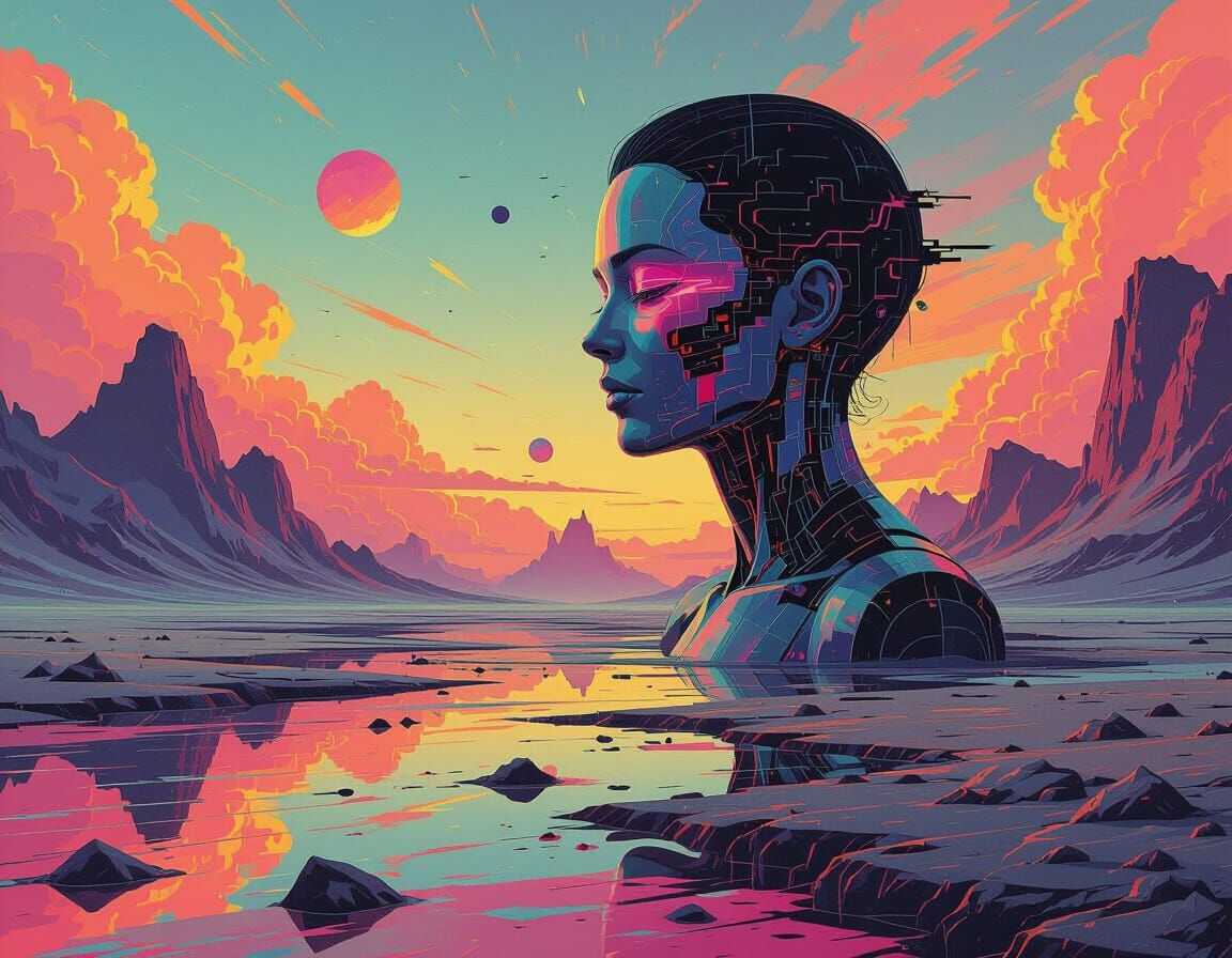 Surreal Distorted Dreamscape with Glitch Art Colors