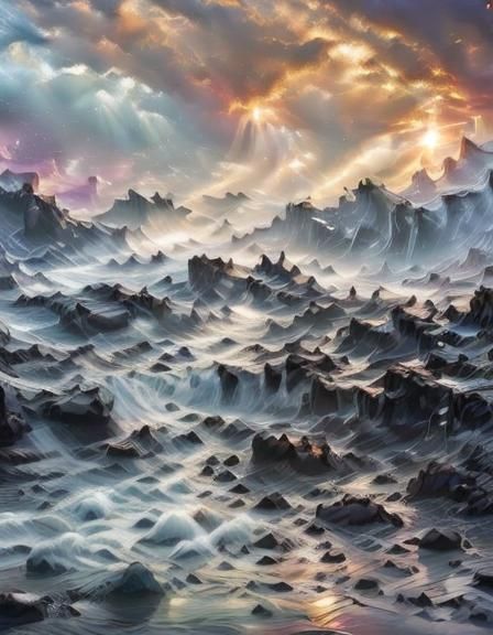 Epic Divine Light Through Clouds in Gouache Style