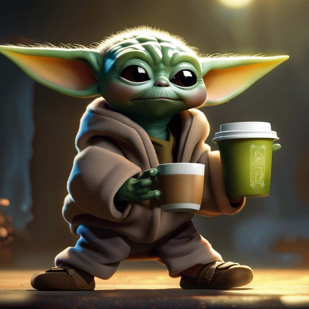 Baby Yoda Does 80s Aerobics in Cartoon Style