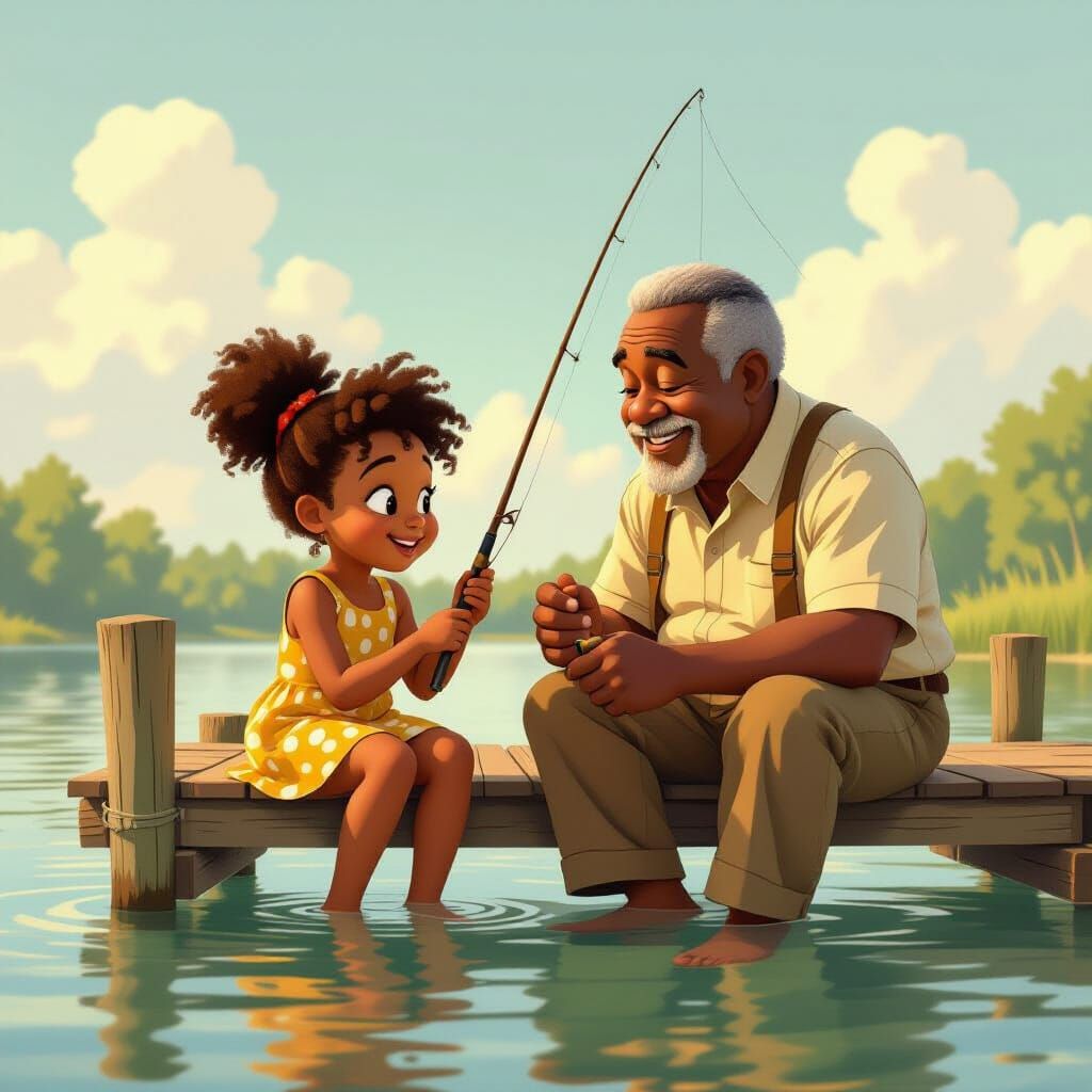 Fishing with Grandpa: A Heartwarming Animated Scene