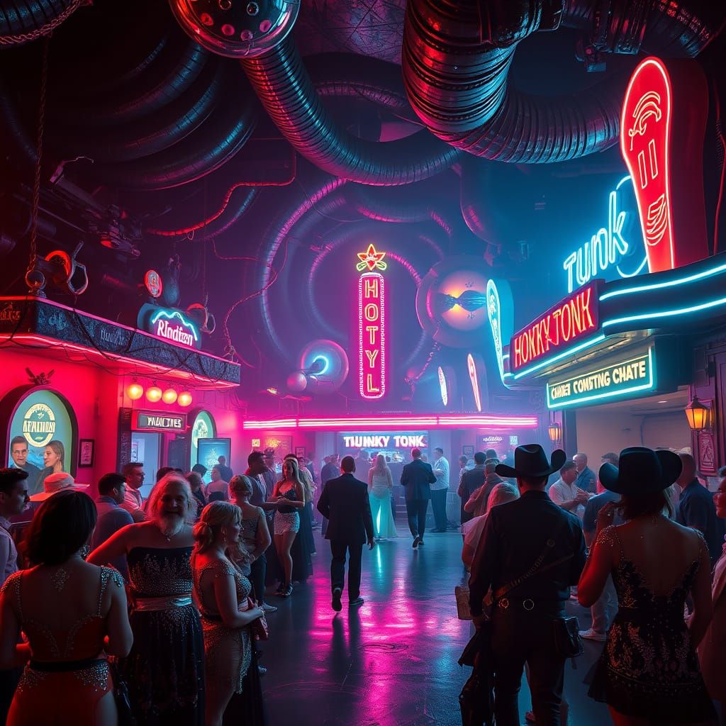 Hypermodern Honky Tonk Dreamscape in Neon