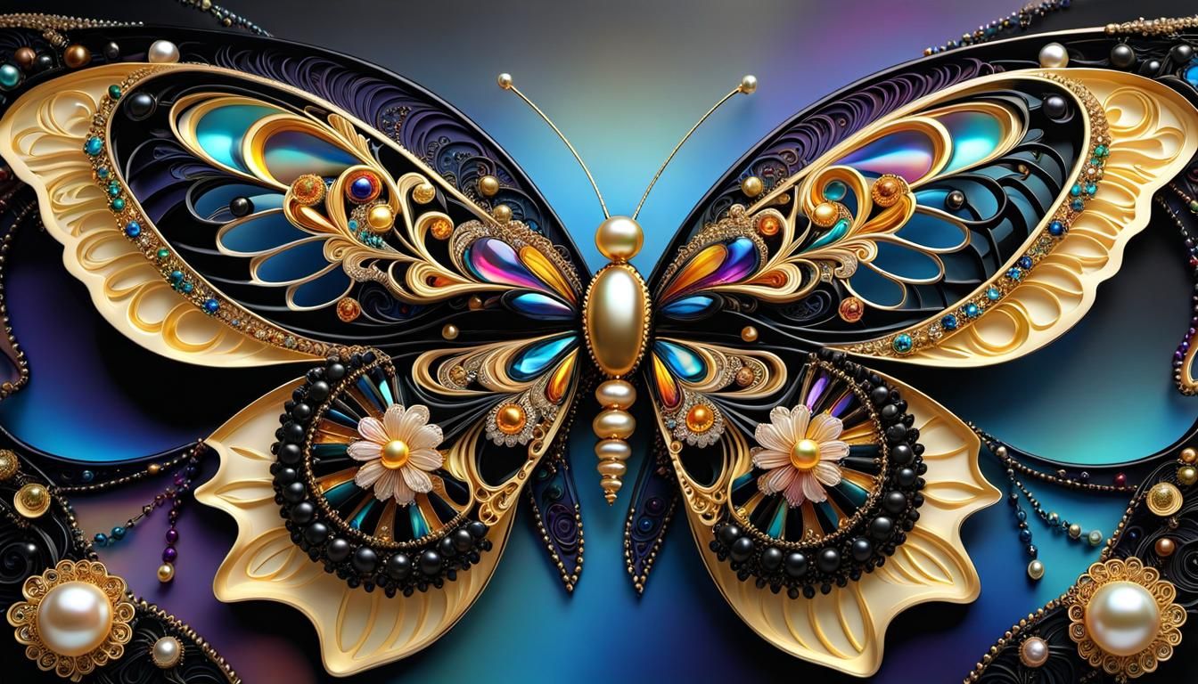 Iridescent Butterfly with Celtic Accents in Oil Painting Sty...