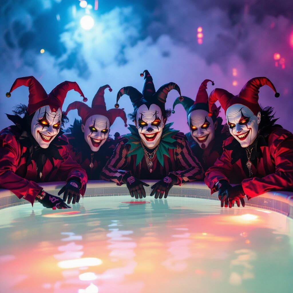 Neon Rave with Vampire Jesters in Psychedelic Style