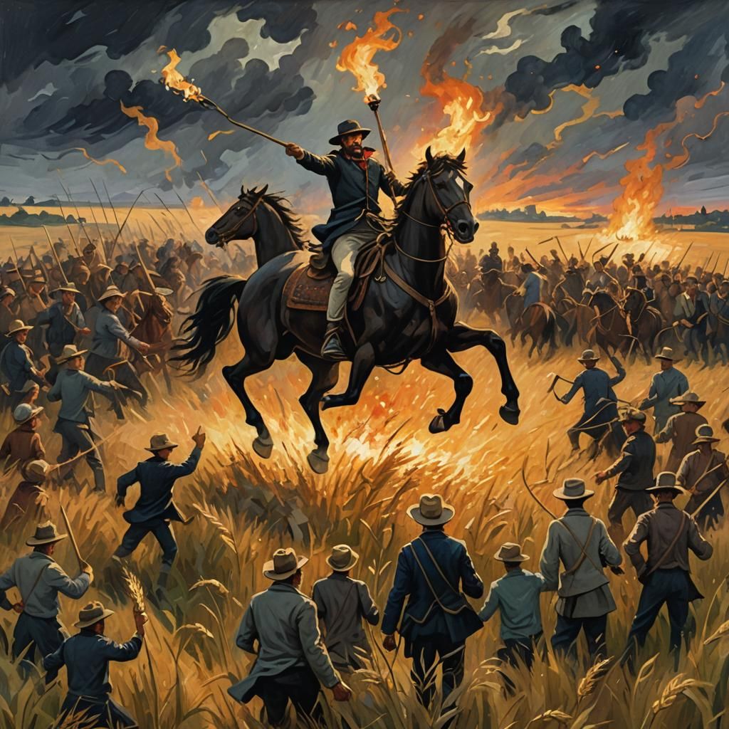 Swing Riot: Impressionist Painting of Laborers on the March