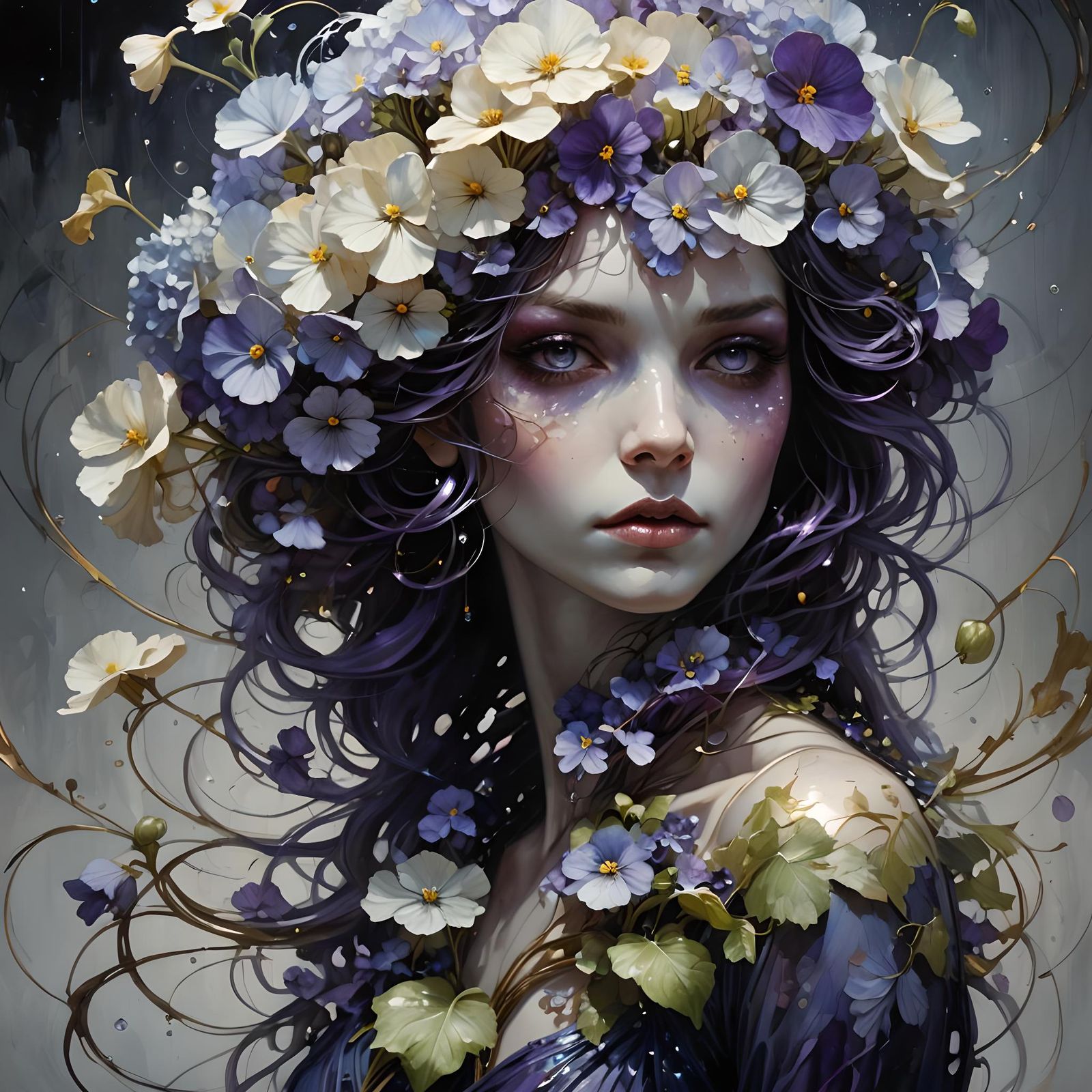 Surreal Violet Flower Figure in Fantasy Art Style