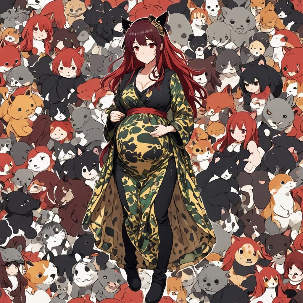 Anime Style: Pregnant Figure in Animal Clothes