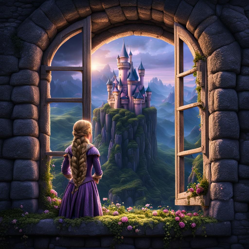Rapunzel in Tower Window: Digital Matte Painting