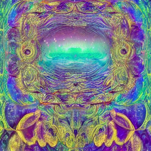 Cosmic Mixed Media Art: Mountains Colliding in Space