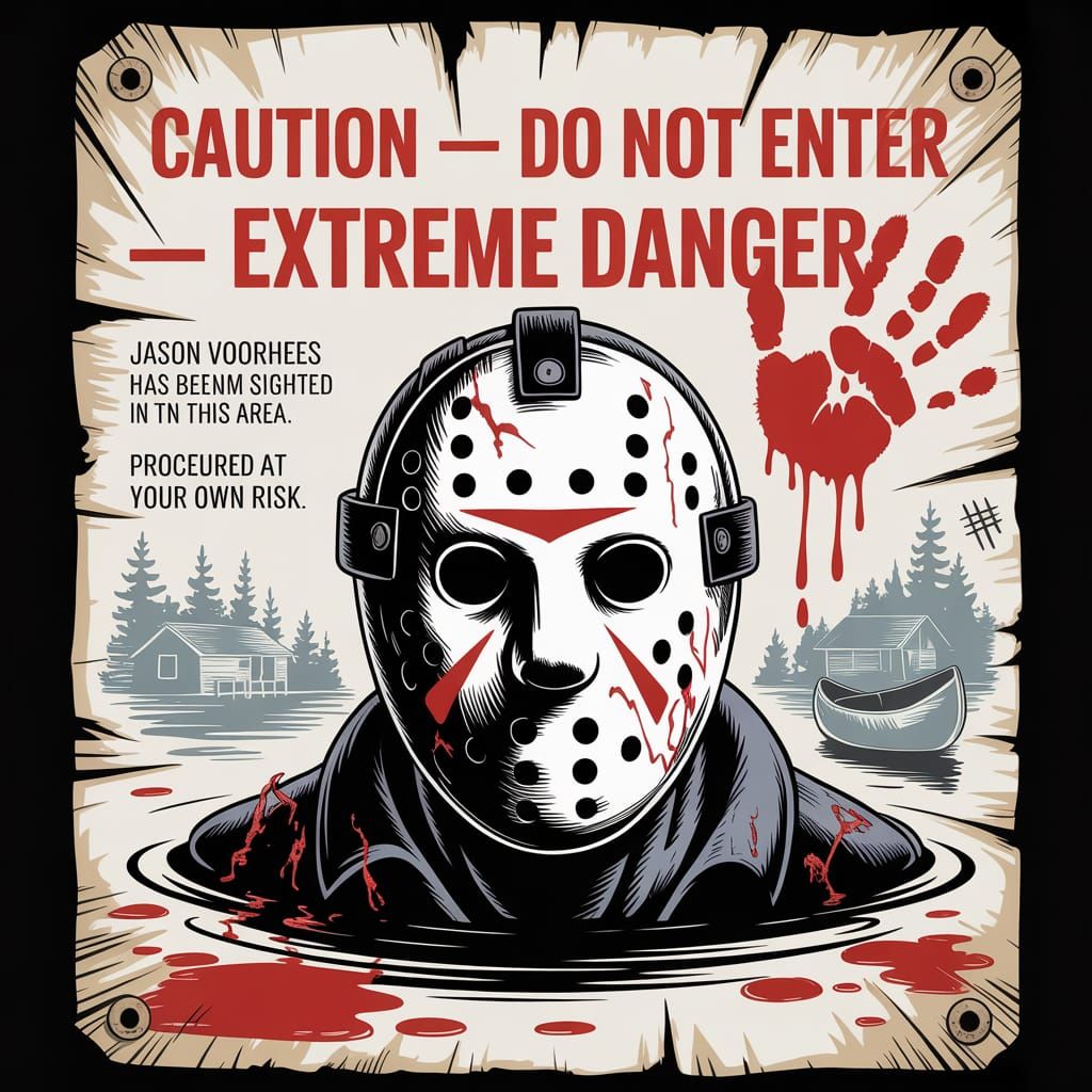 Bloodied Caution Poster: Jason Voorhees Warning