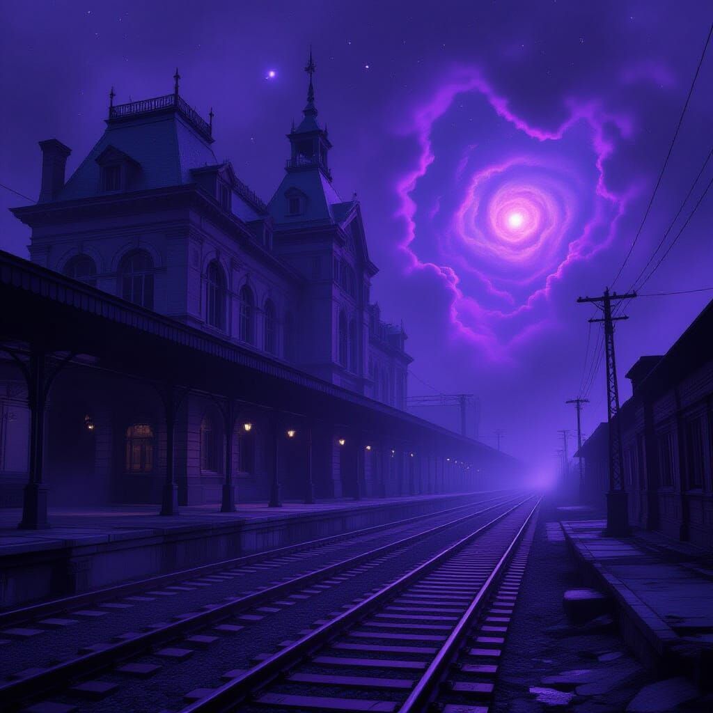 Dilapidated Train Station in Starry Void, Gothic Industrial ...