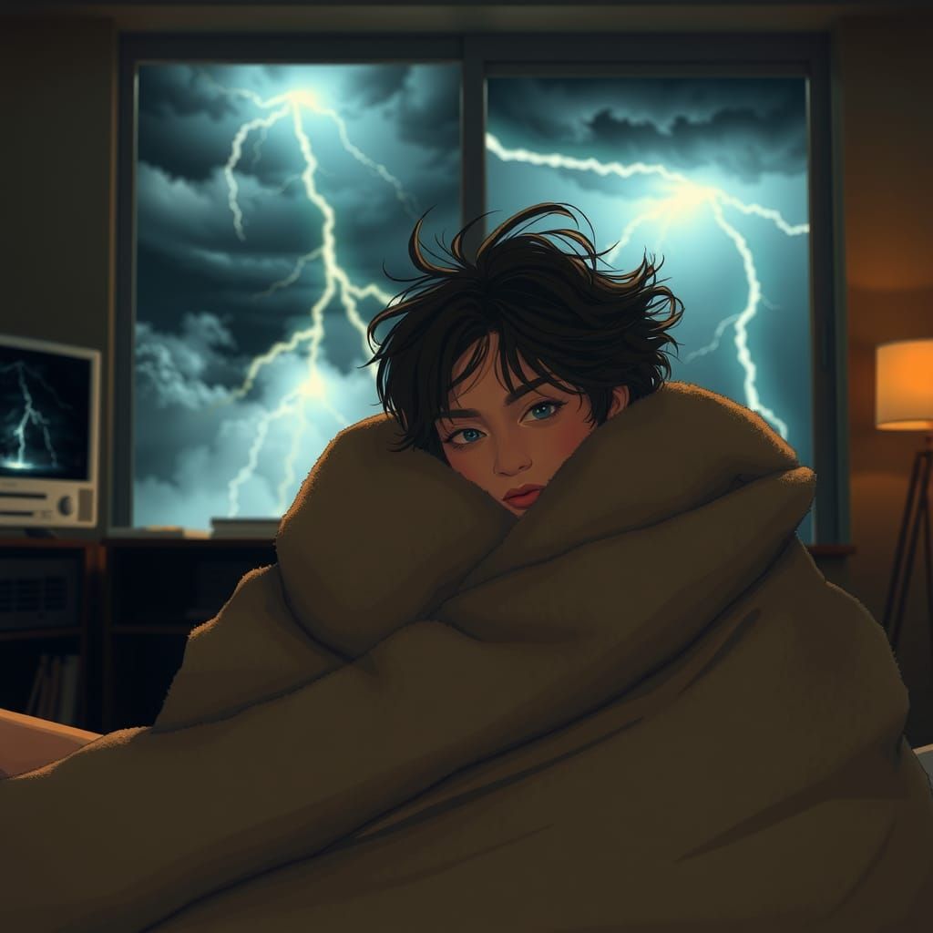 Cozy Person Relaxing During Stormy Night