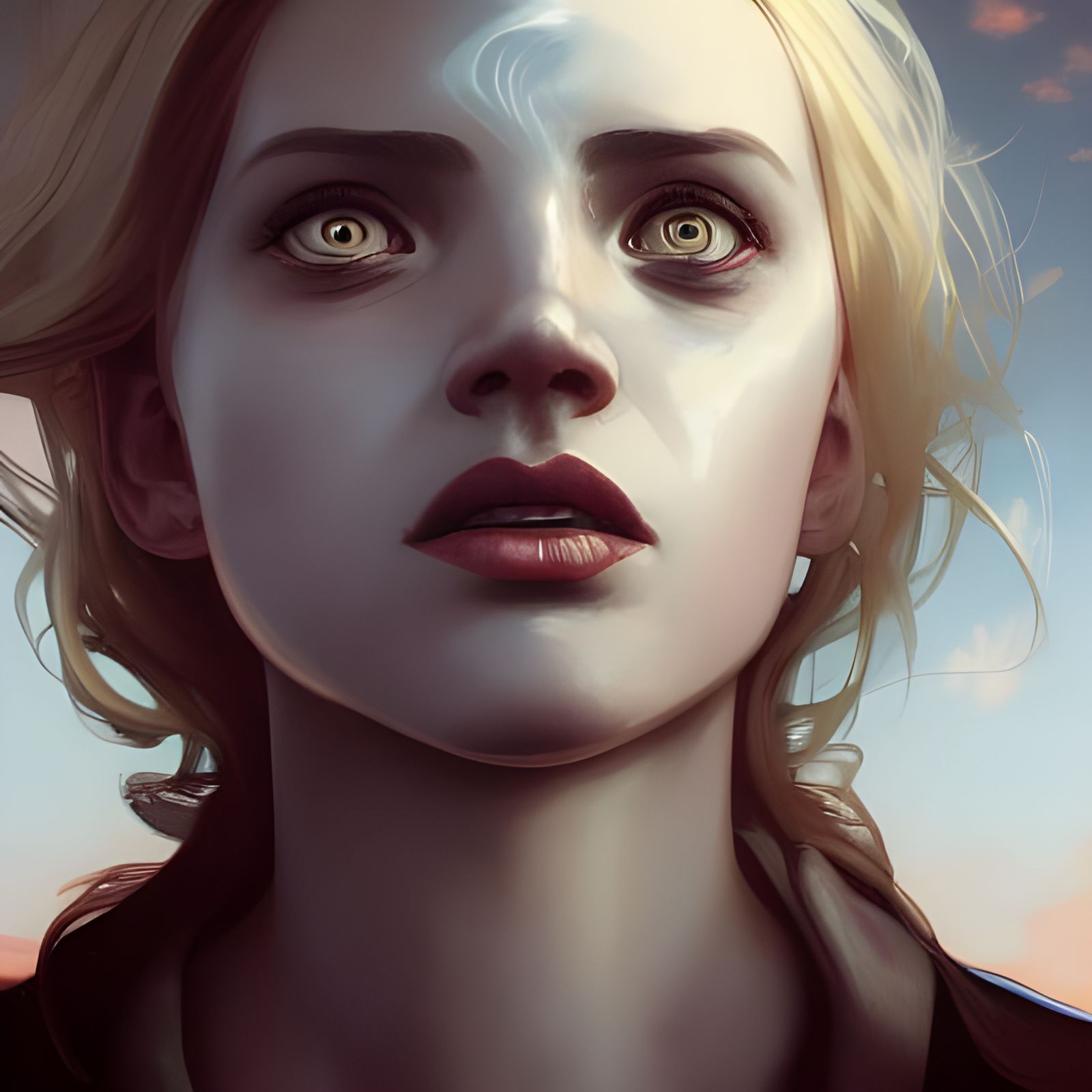 Metallic Girl Portrait in Apocalyptic City, Detailed Art