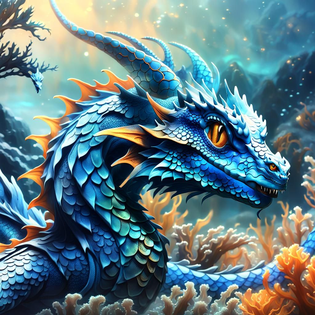 Blue Water Dragon in Anime Key Visual Style