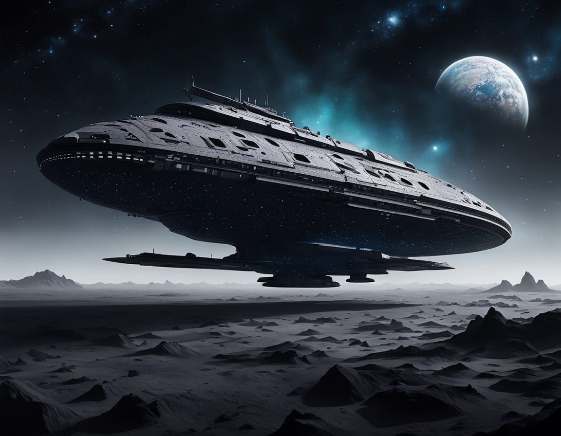 Cosmic Vessel in Stippling Ink Style