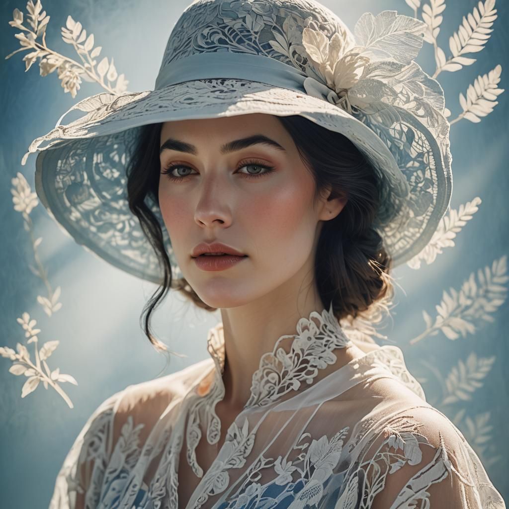 A serene and dreamy portrait of a woman wearing a well groom...