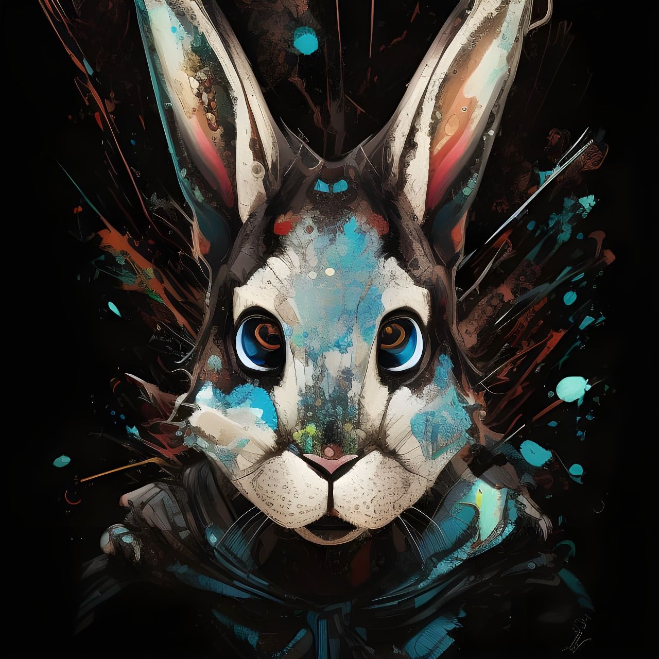 Badass Bunny Portrait in Oil Splash Style