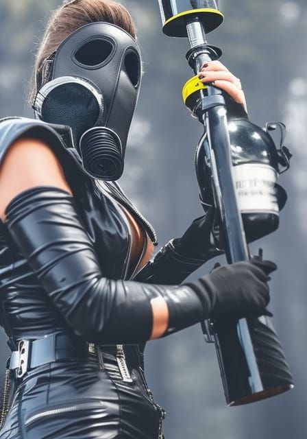 Dystopian Woman in Latex and Gas Mask