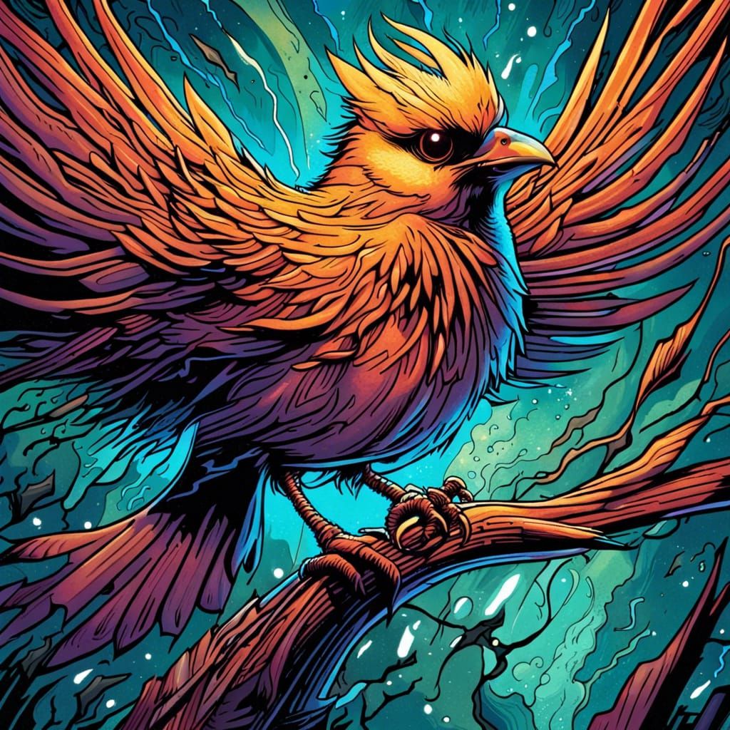 Energetic Bird in Comic Book Art Style