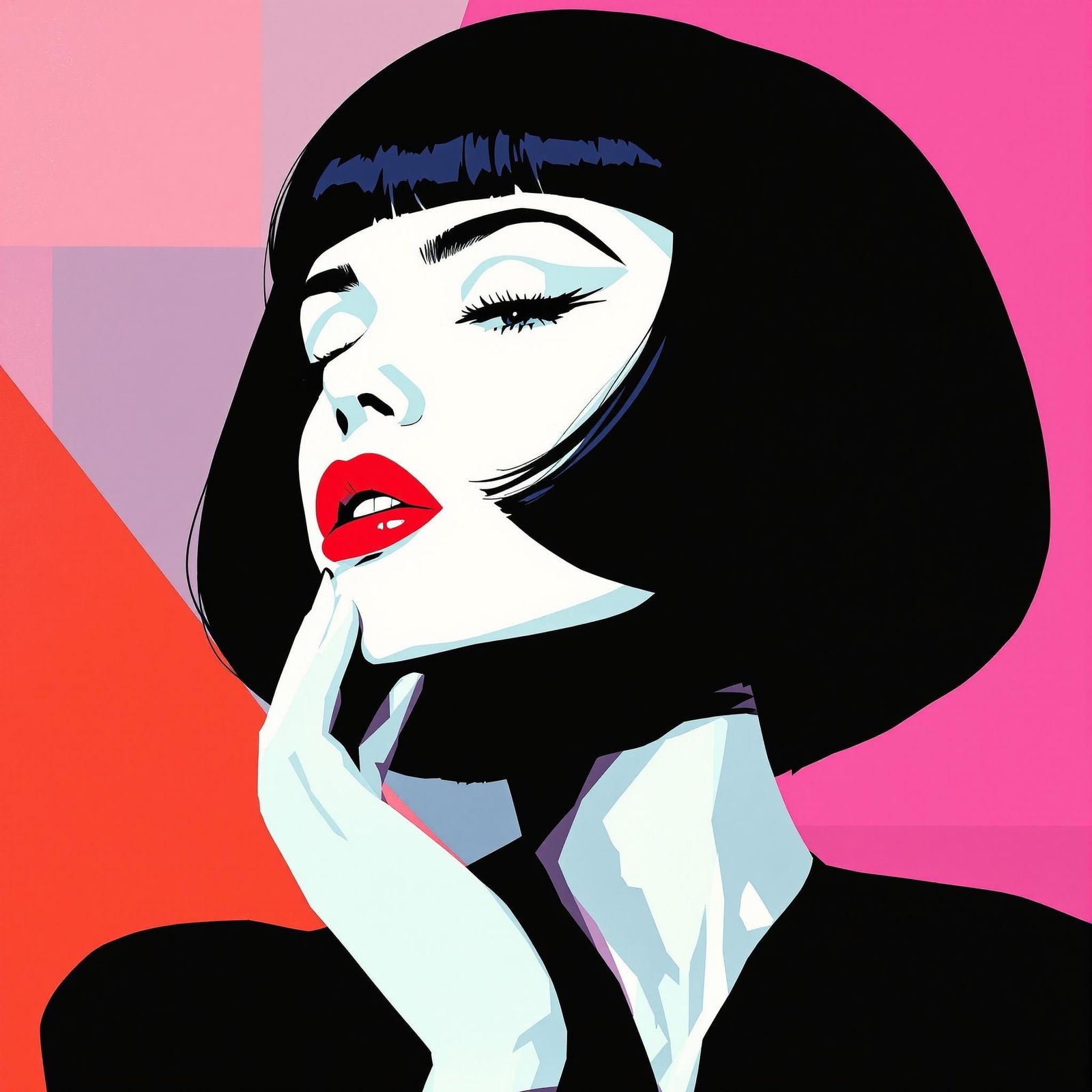 Stylized Graphic Art Deco Portrait with Neon Accents