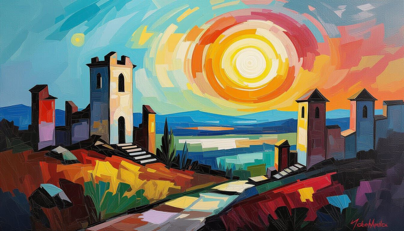 Post-Apocalyptic Landscape in Neo-Impressionistic Style