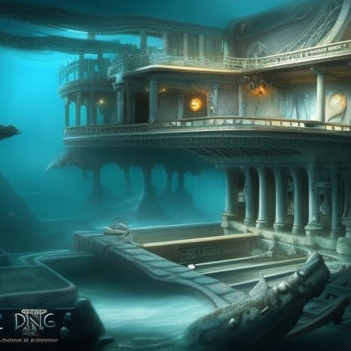 Titanic Sunken Underwater City: Detailed Matte Painting