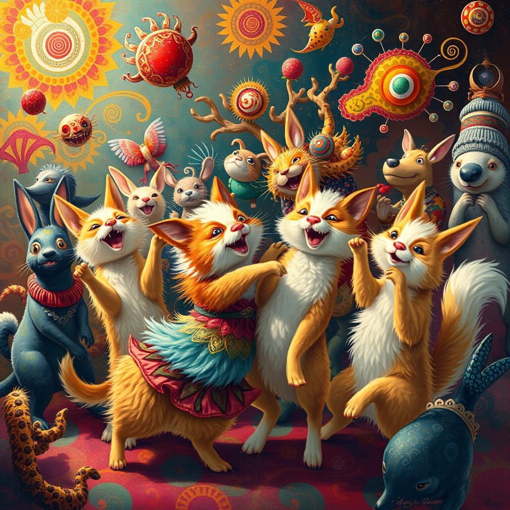 Vibrant Ritual Dance of Furry Creatures