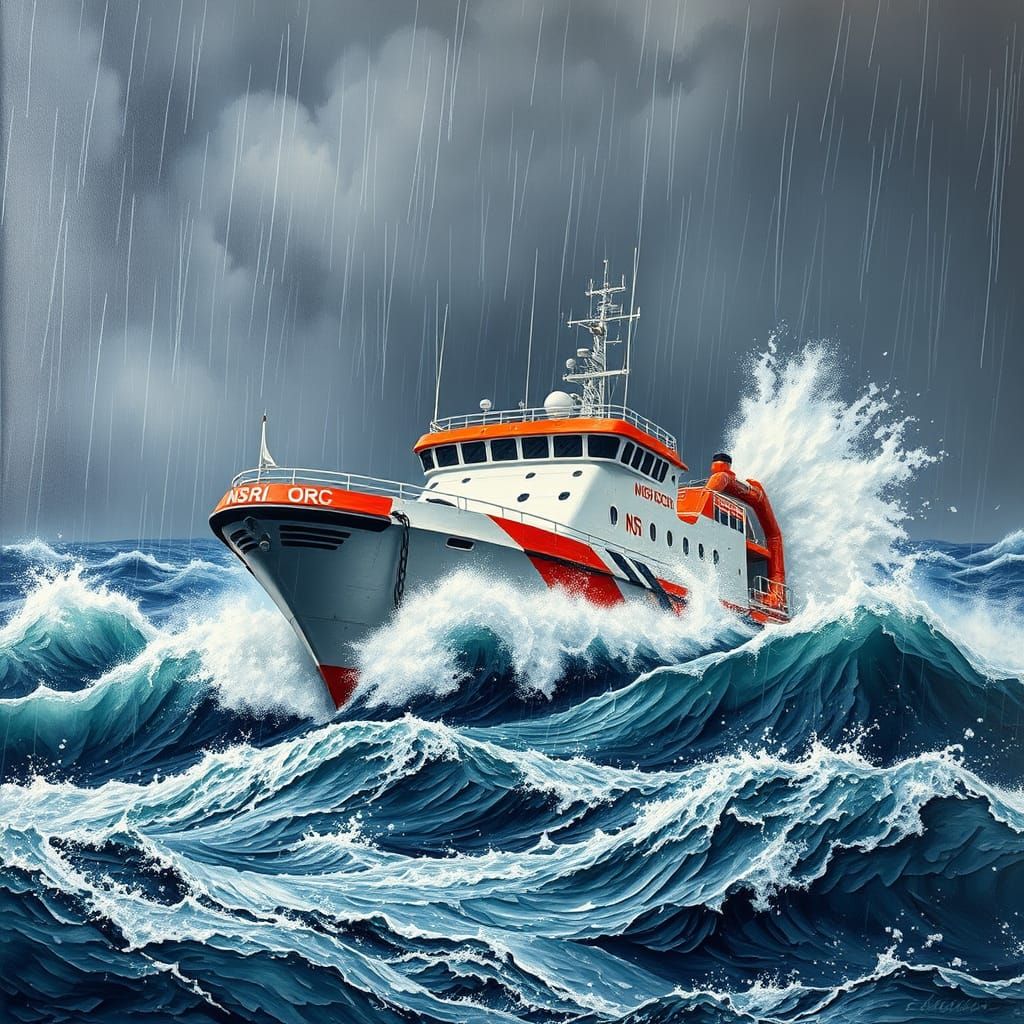 Stormy Ocean Rescue in Impasto Style
