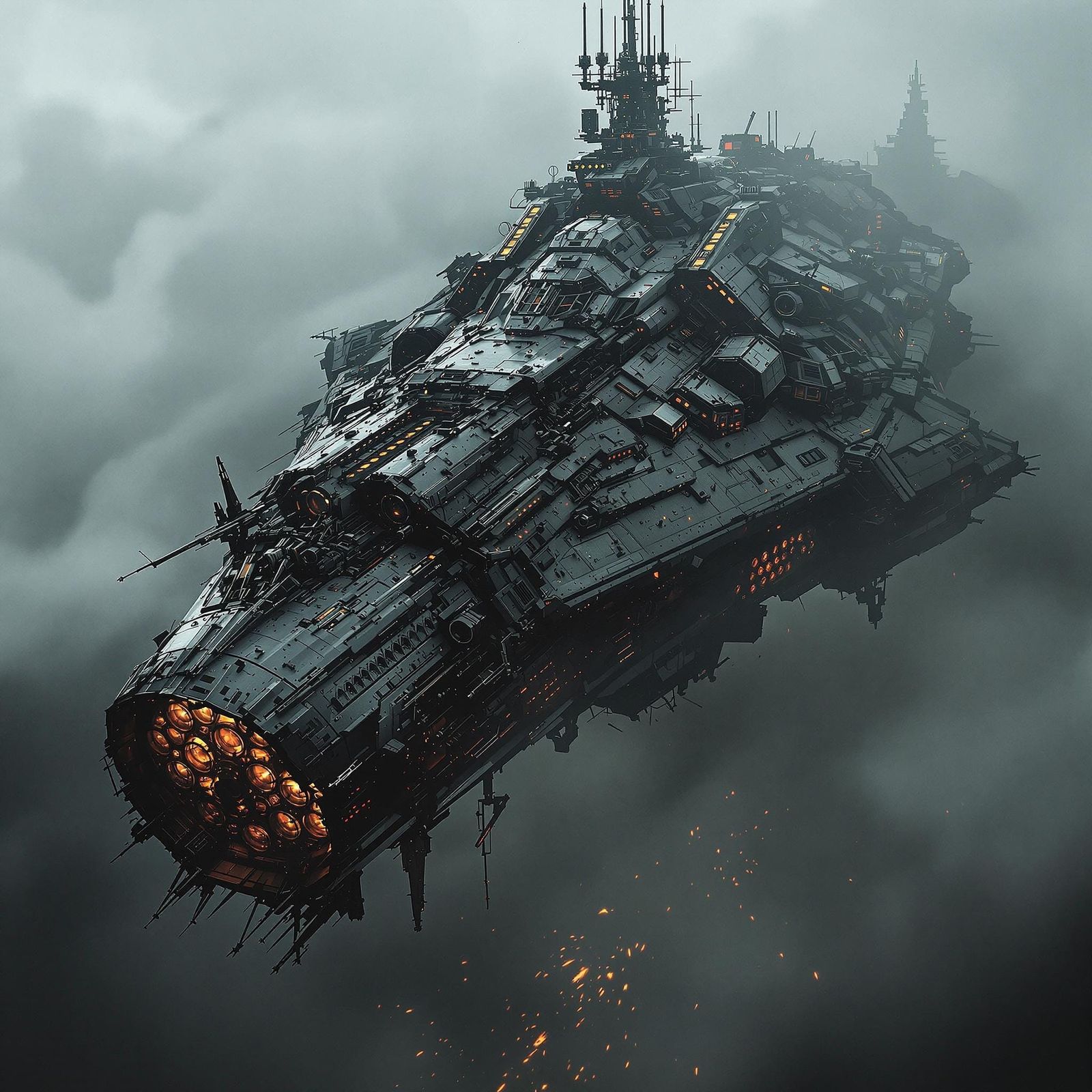 Grim Space Warship in Gothic Industrial Style