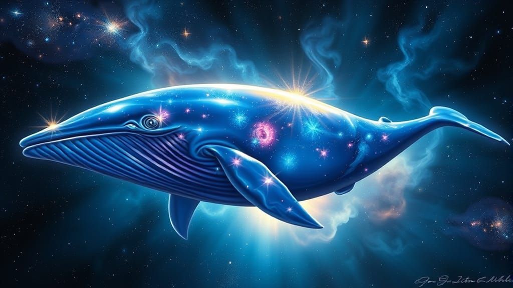 Cosmic Whale in Nebula: Airbrush Comic Art