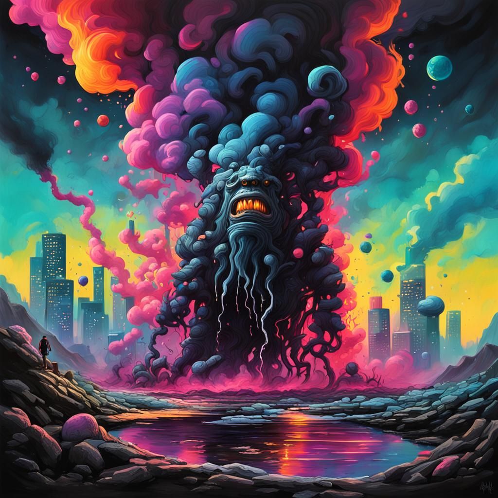 Smoke Monster on Alien Planet as Graffiti Art