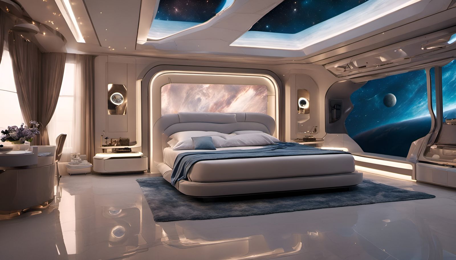 Futuristic Bachelor Suite with Cosmic View, Sci-Fi Style
