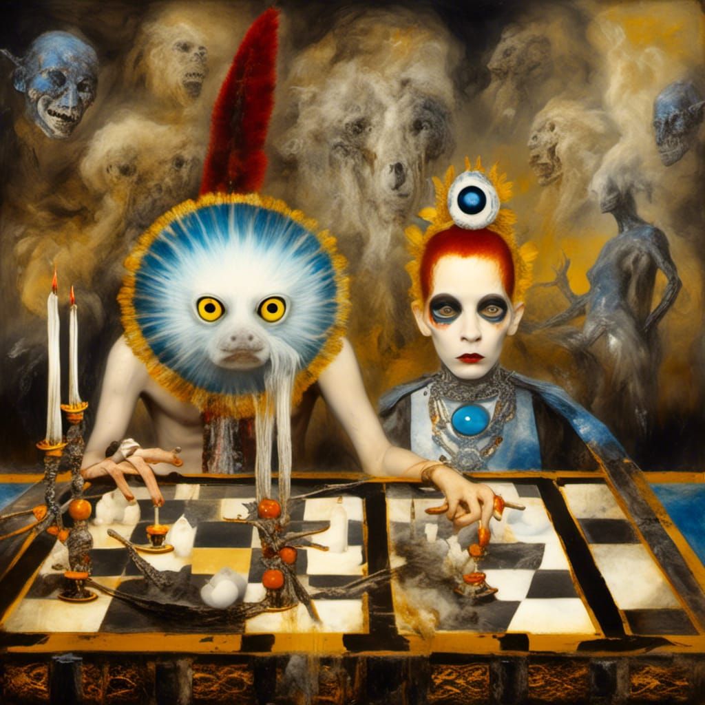 <lora:Macabre:0.75> <lora:NC Hyperreal:0.75> white cristal lakota native with firey head and third eye playing the drum,...