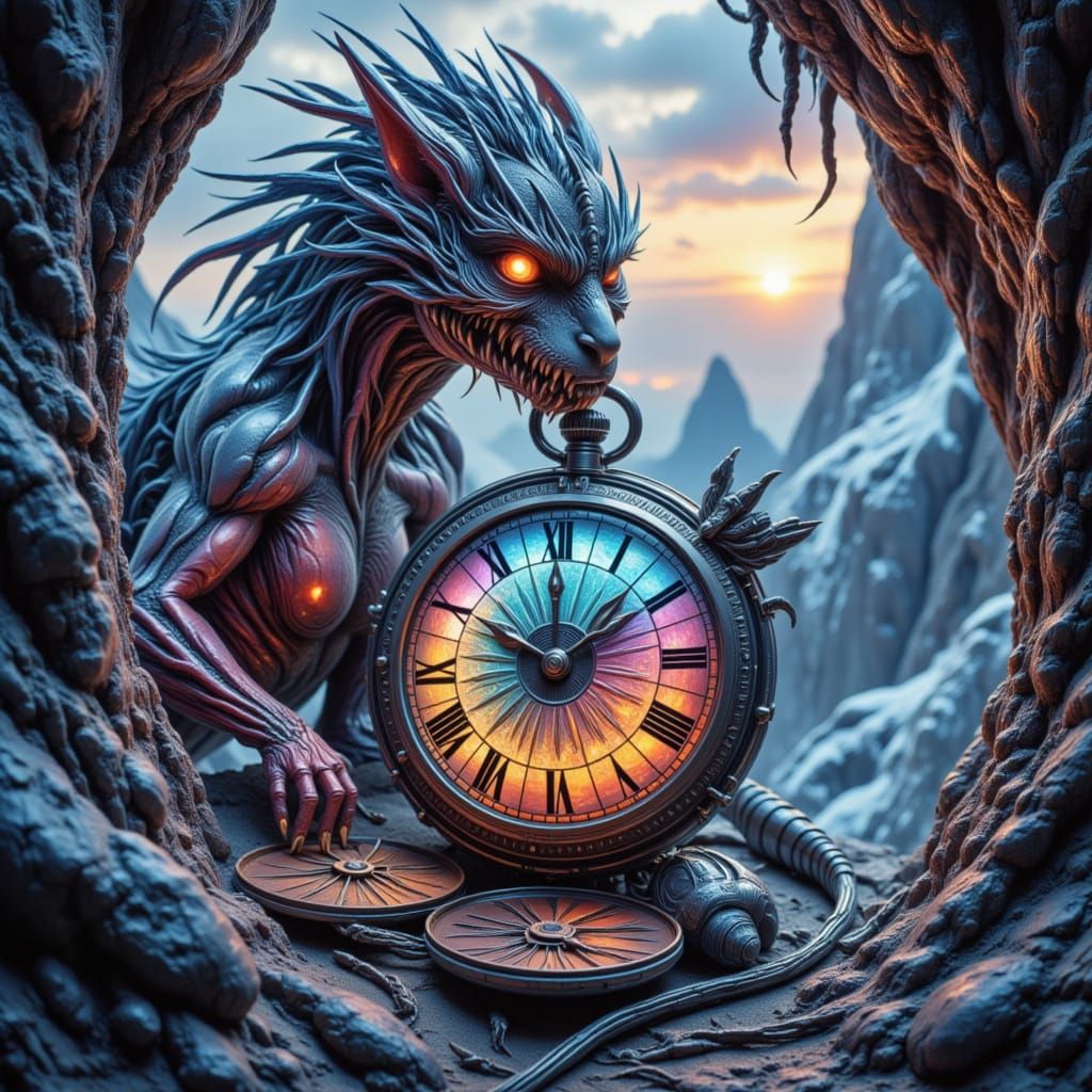 Glowing Dragon Amidst Steampunk Wonders in an Antique Pocket...