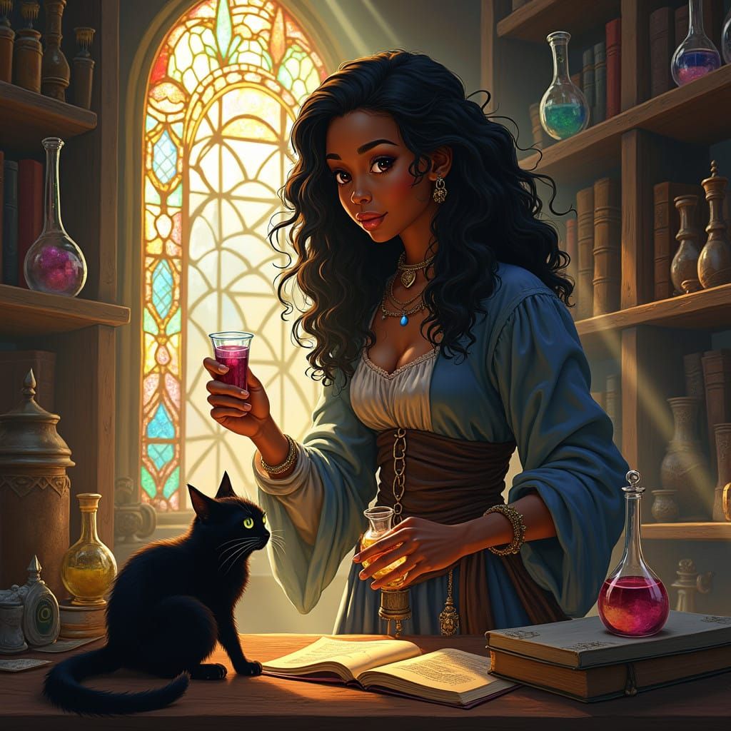 Mystical Alchemist's Workshop in Vibrant, Whimsical Style