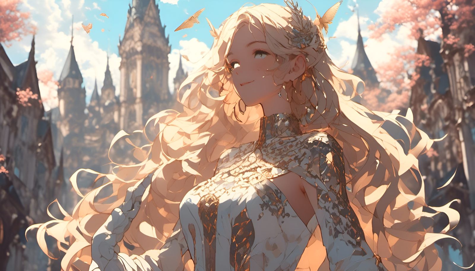 Detailed Princess Portrait with Cityscape Background