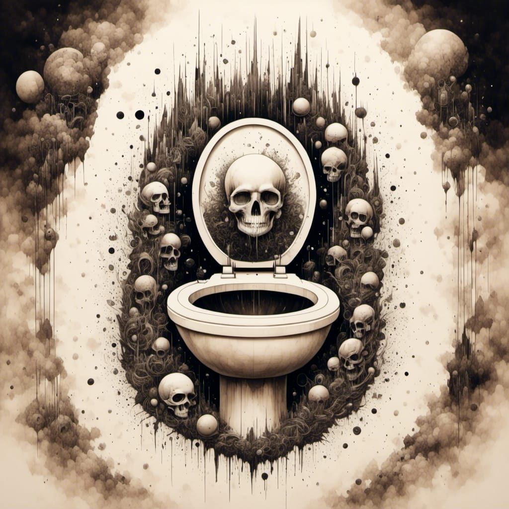 Abstract Inky Toilet and Skull Art